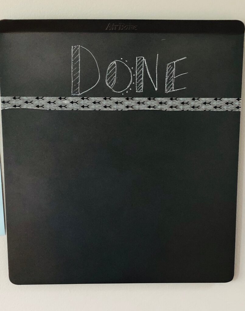DIY Magnetic Chore Chart, labeled "DONE".