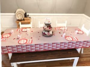 table set with Valentine's Day-themed decor