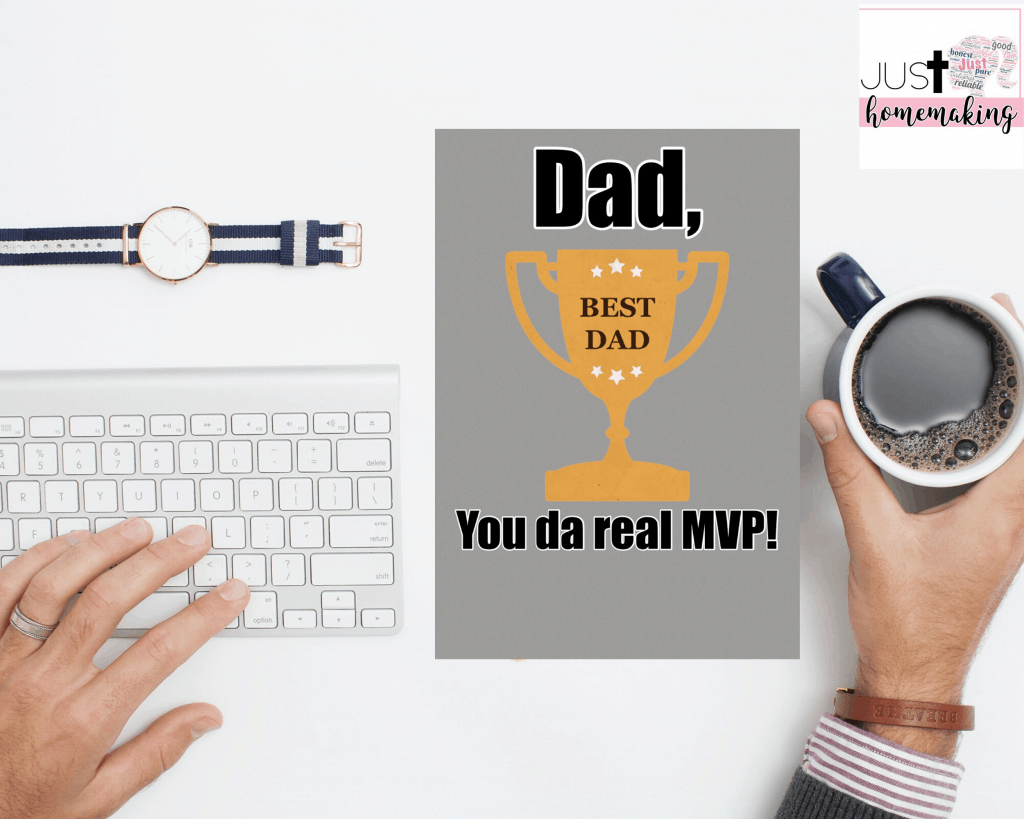 Printable Father's Day Card with a trophy that reads:
Dad, You da real MVP! 