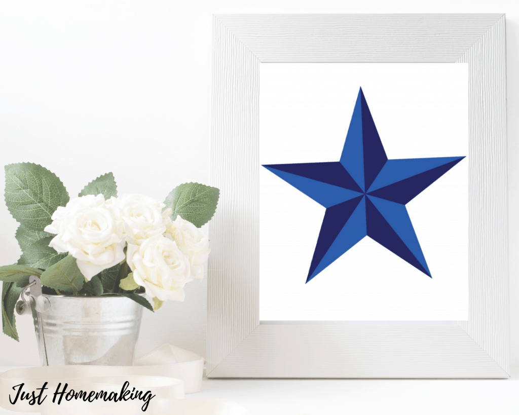 Independence Day wall art printable with a blue star.