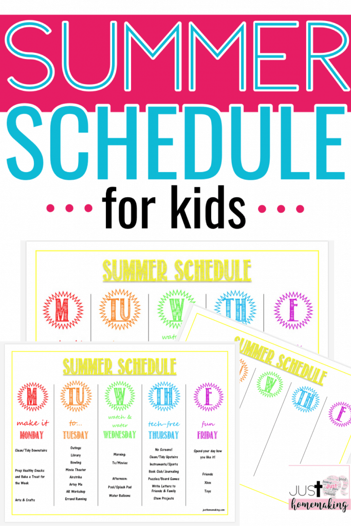 pin for Pinterest about summer schedule for kids