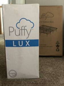 puffy lux mattress in shipping box