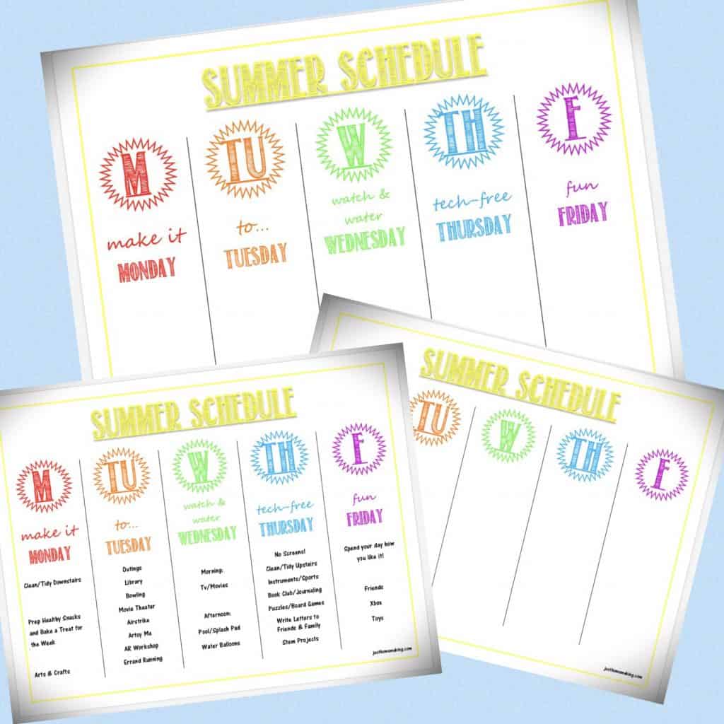 summer schedule for kids printable