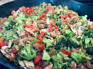 Skillet of healthy stir fry vegetables