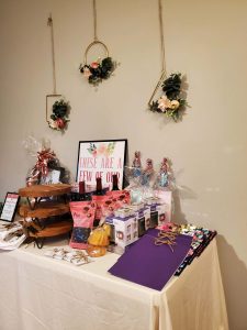 Galentine's Day party with a table full of favorite things for a gift exchange