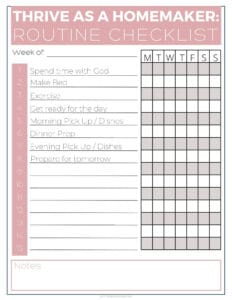 free printable: Homemaker daily routine checklist