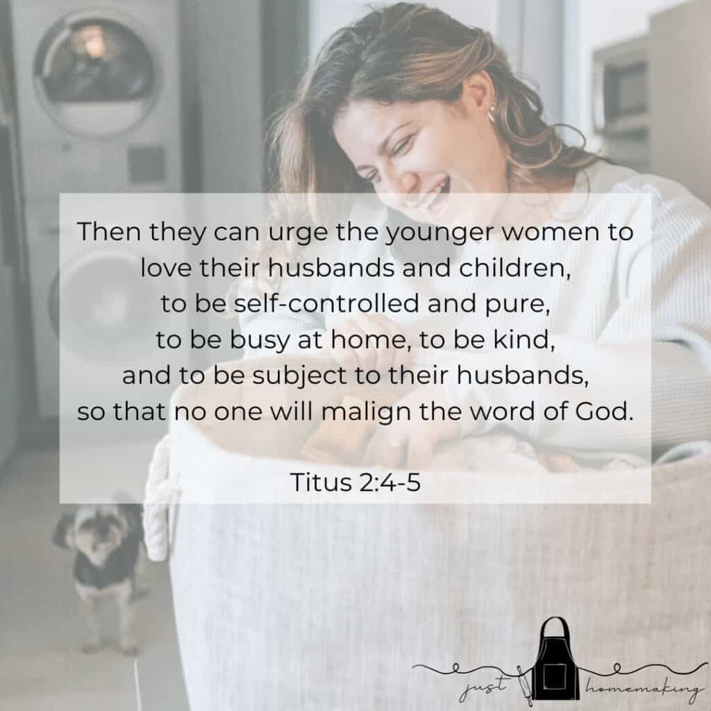 Inspiration for Slow Homemaking:
Woman talking on the phone with a basket of laundry on her hip.

Then they can urge the younger women to love their husbands and children, to be self-controlled and pure, to be busy at home, to be kind, and to be subject to their husbands, so that no one will malign the word of God.

Titus 2:4-5