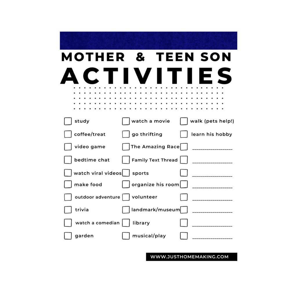 Printable Mother and Teenage Son Activities
