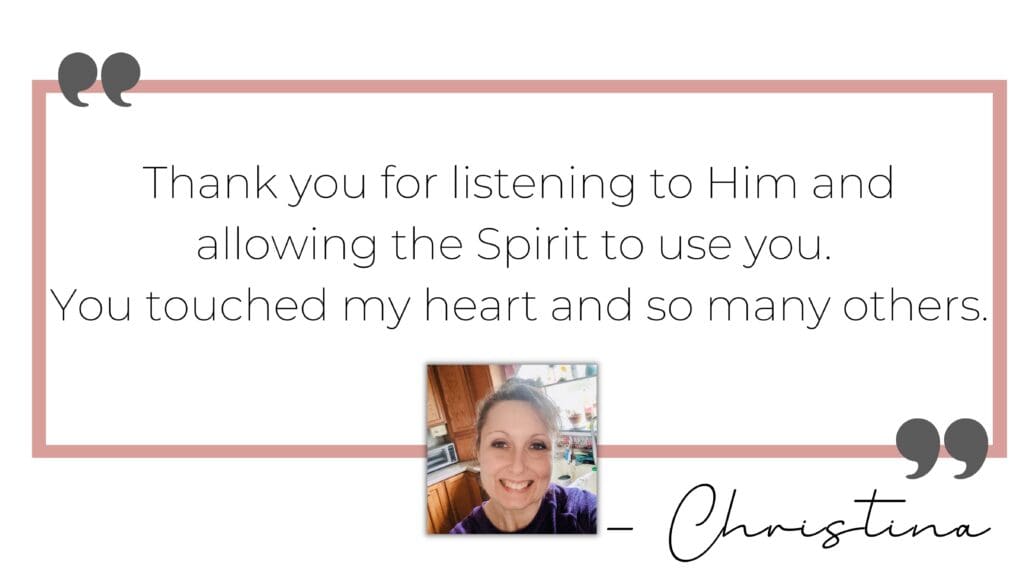 Review of Jenna Punke-Bendt, Female Christian Motivational Speaker: "Thank you for listening to Him and allowing the Spirit to use you. You touched my heart and so many others."
-Christina