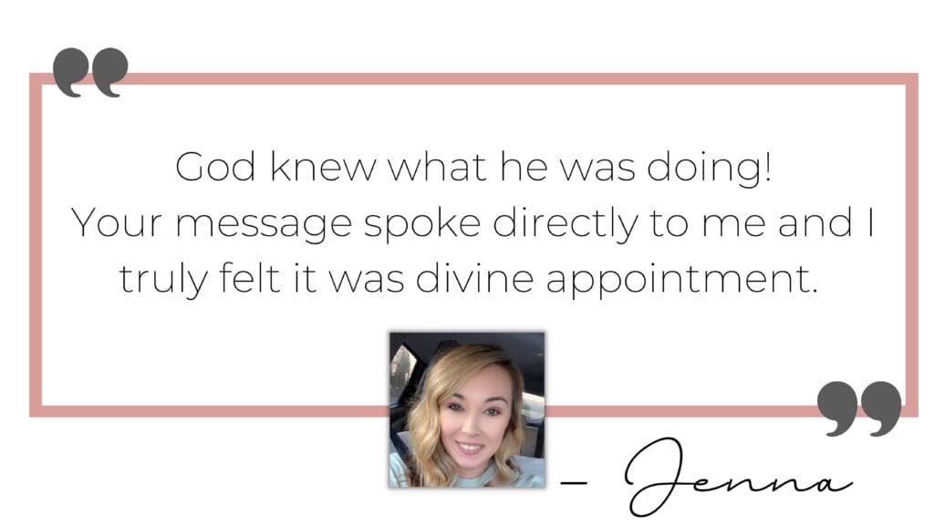 Review of Jenna Punke-Bendt, Female Christian Motivational Speaker: "God knew what he was doing! Your message spoke directly to me and I truly felt it was divine appointment."
-Jenna Booth
