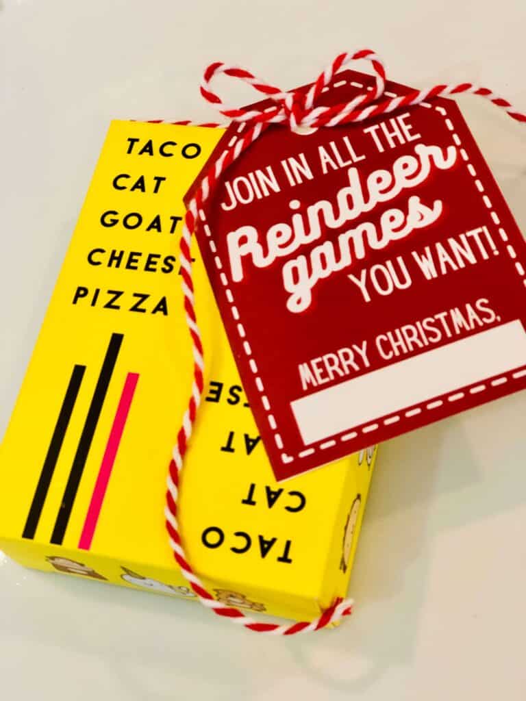 Christmas Ding Dong Ditch Idea from Just Homemaking: card game with gift tag "Join in all the reindeer games you want! Merry Christmas!"