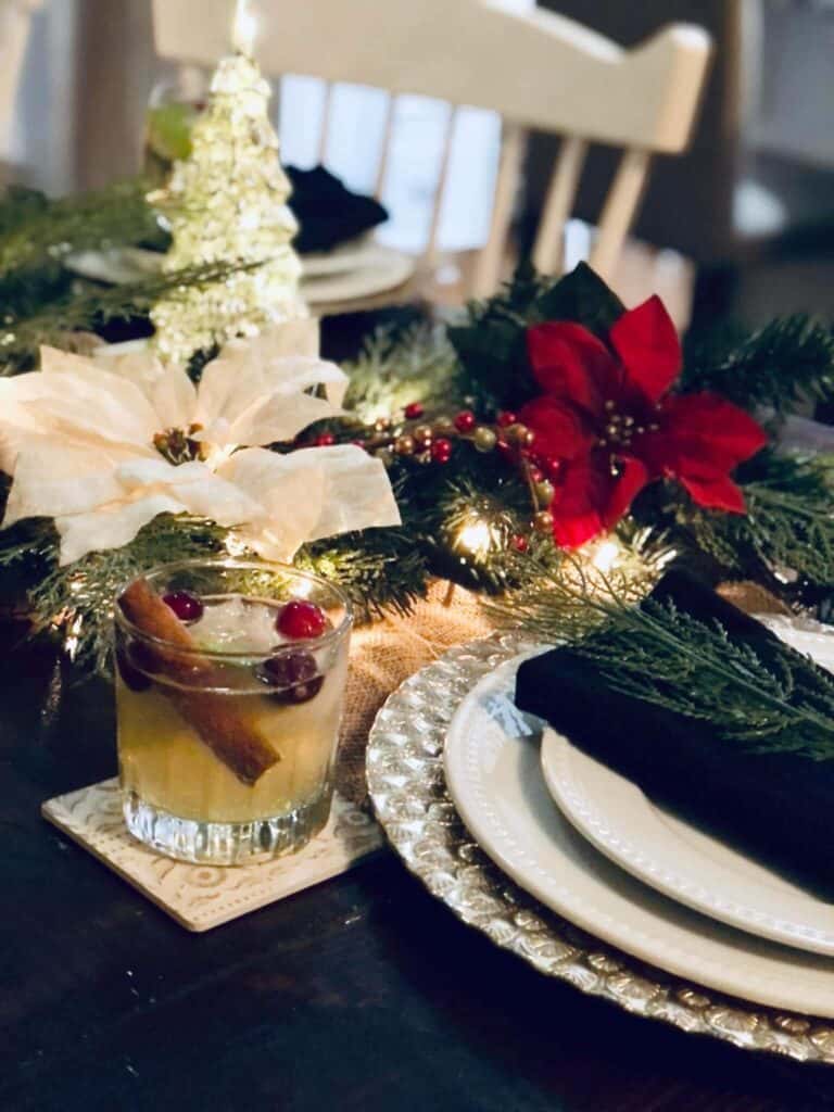 Christmas tables cape with a cup of Christmas Moscow mule