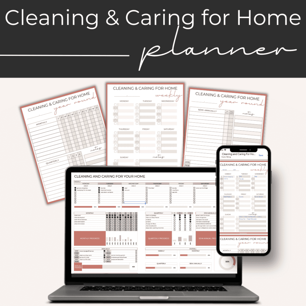 cleaning and caring for home planner for stay at home moms