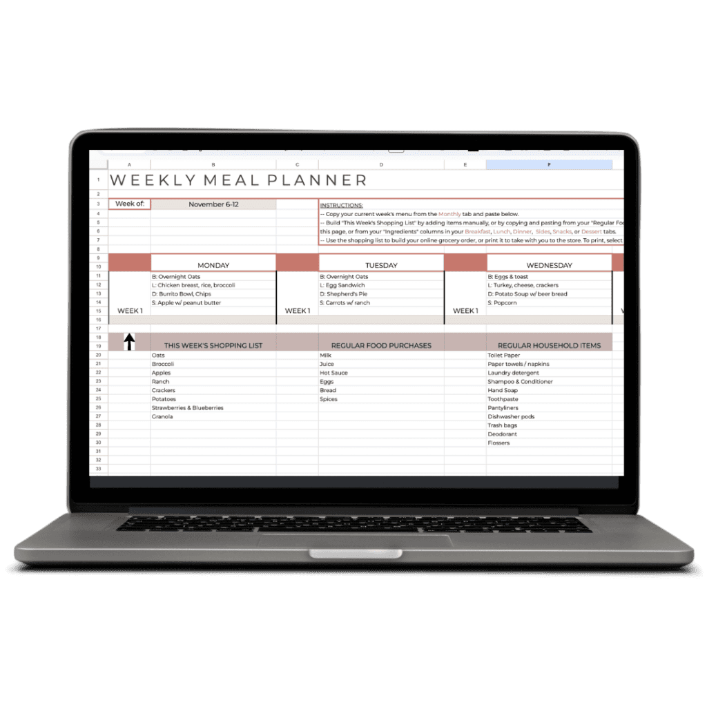 Meal Planner Template for Google Sheets