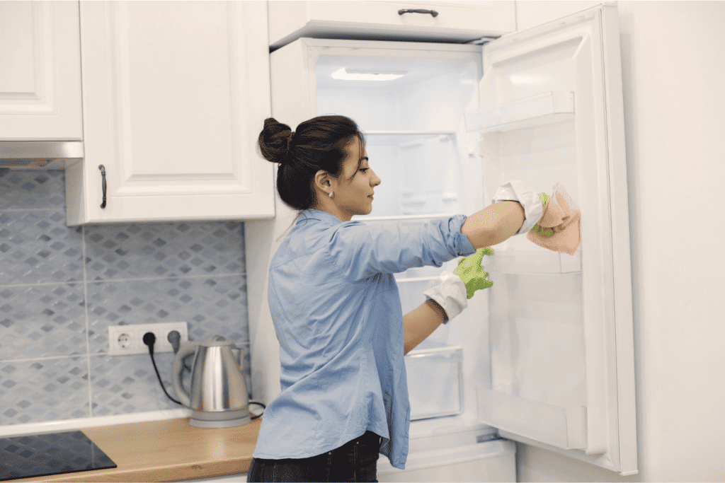 Woman cleaning out a refridgerator
