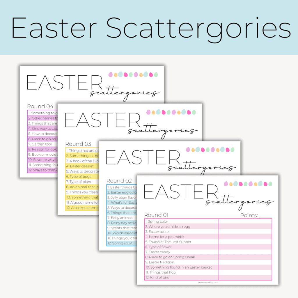printable Easter games: Easter scattergories lists
