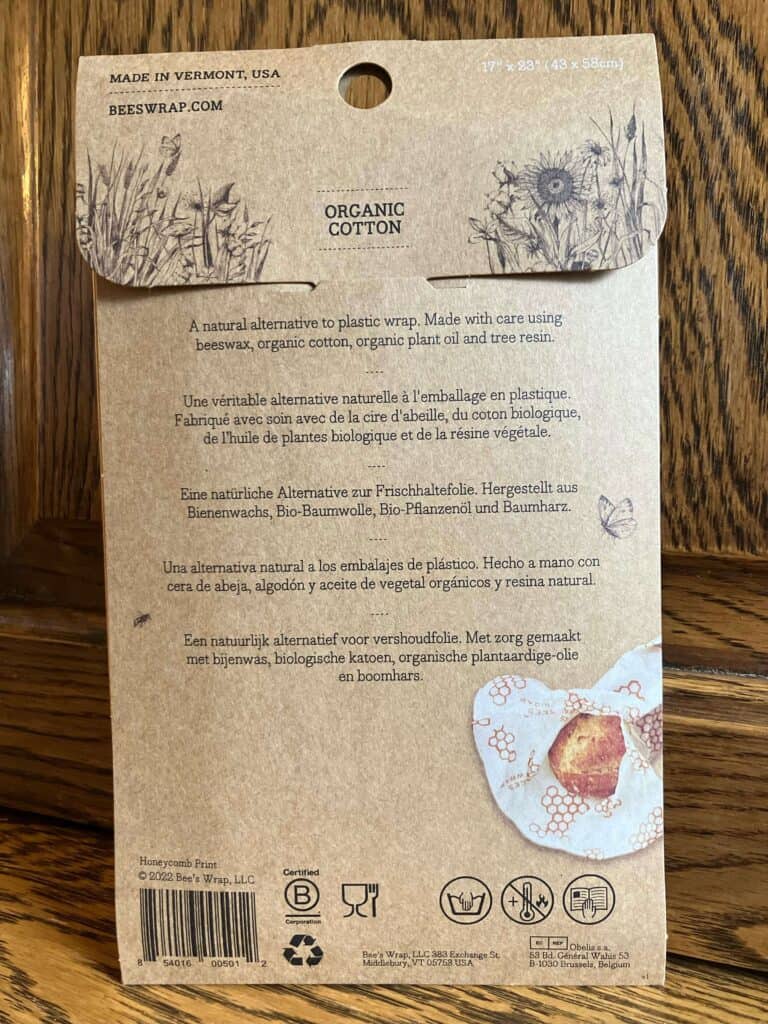 Back of packaging from beeswax wraps