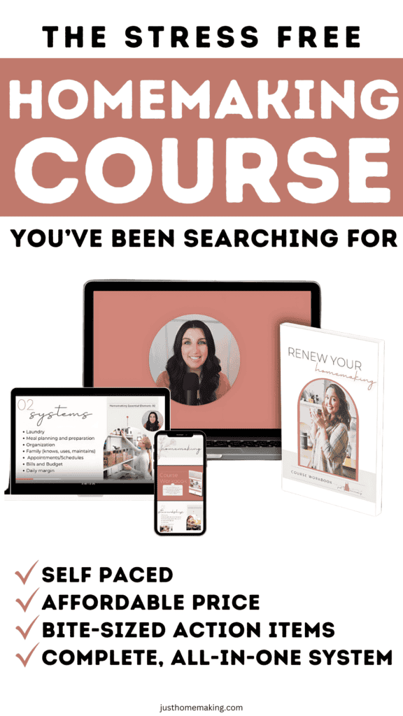 Pin for Pinterest: The stress free homemaking course you've been searching for
X Self Paced
X Affordable Price
X Bite-sized action items
X Complete, all in one system