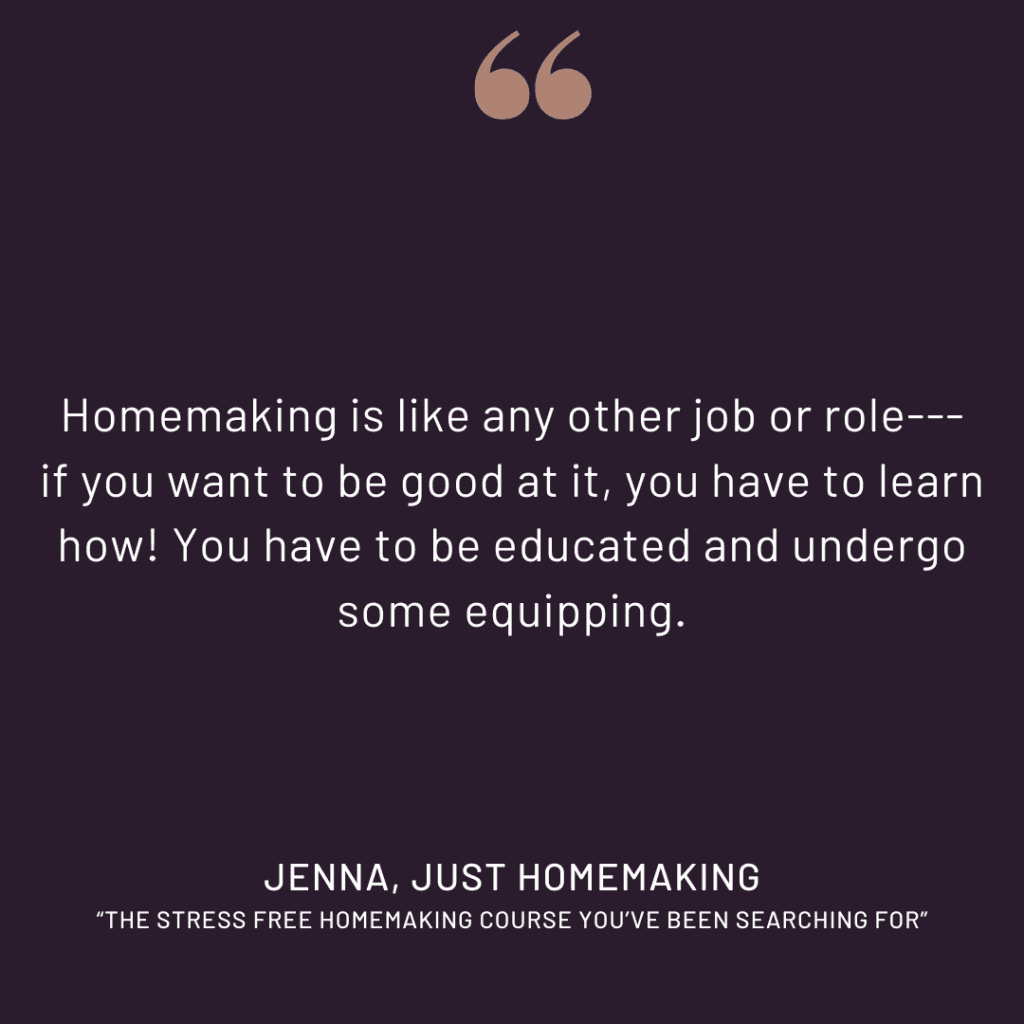 "Homemaking is like any other job or role-- if you want to be good at it, you have to learn how! You have to be educated and undergo some equipping."

--Jenna, Just Homemaking
"The Stress Free Homemaking Course You've Been Searching For"