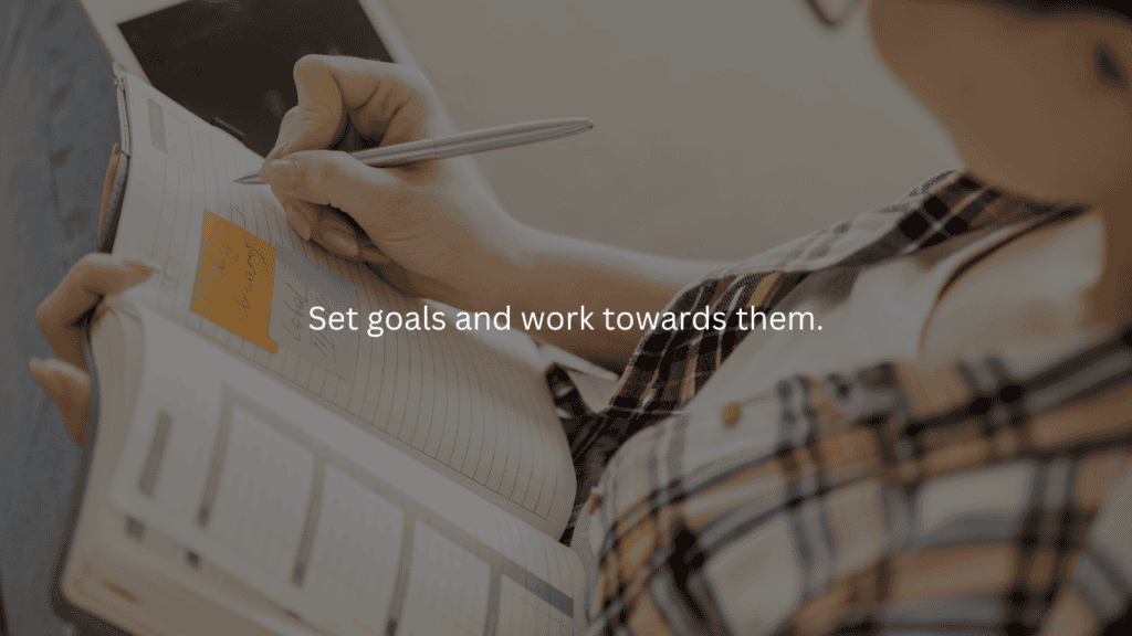 Motivation for homemakers: Set goals and work towards them.

(woman writing down goals in her journal)