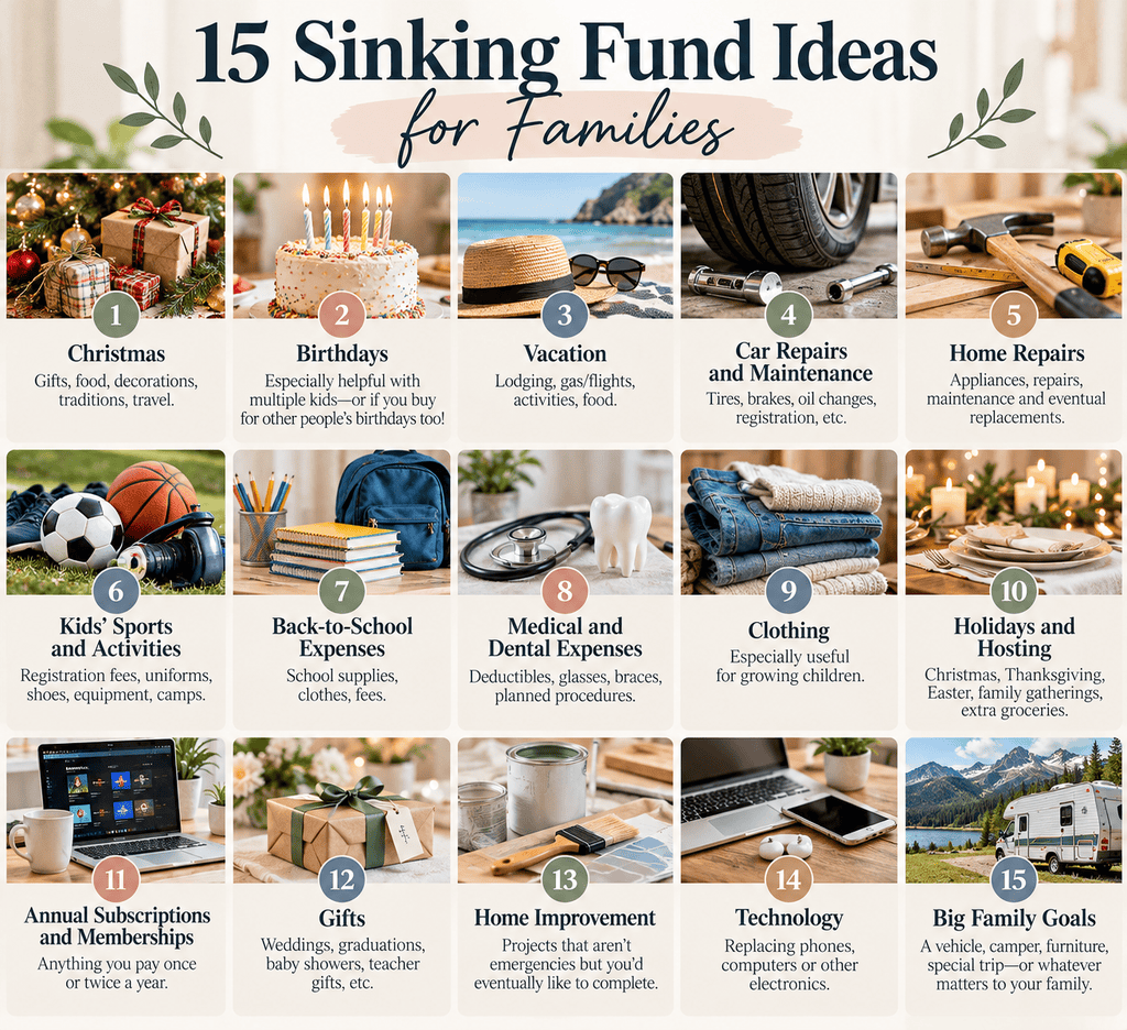 15 ideas for Sinking Funds for families.